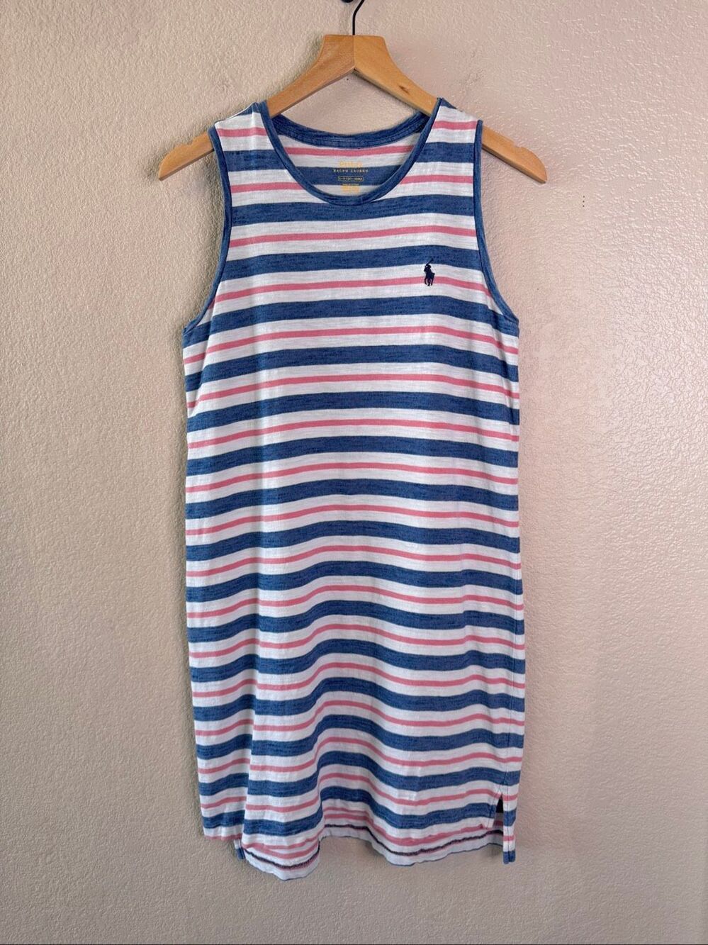 Polo Ralph Lauren Striped Sleeveless Dress Womens Small Blue Pink Logo Preppy